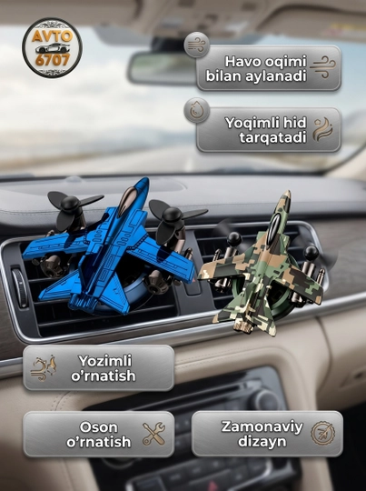 Ароматизатор для авто XY-5 самолёт с вентилятором — вращается от воздуха — AVTO670-QIRUVCHIOSV-СИНИЙ