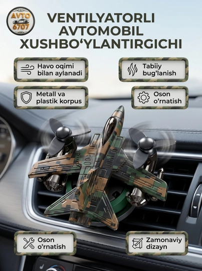 Ароматизатор для авто XY-5 самолёт с вентилятором — вращается от воздуха — AVTO670-QIRUVCHIOSV-КОРИЧН