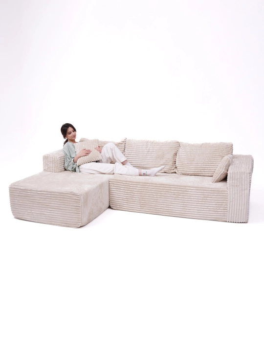 Karkassiz burchakli divan modul 260×160 sm, yumshoq mehmonxona uchun