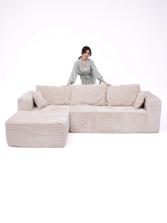 Karkassiz burchakli divan modul 260×160 sm, yumshoq mehmonxona uchun