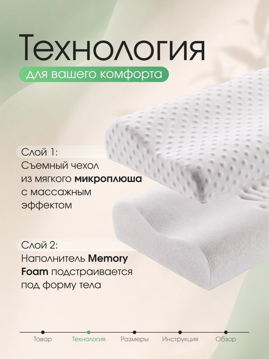 Ortopedik uyqu yostigi Memory Foam, bo‘yin va umurtqa uchun, gipoallergen, anatomik shakl