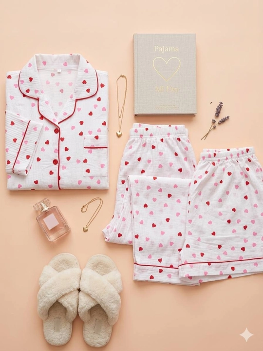 Muslin matosidan tikilgan 3 tasi 1 da yozgi pijama