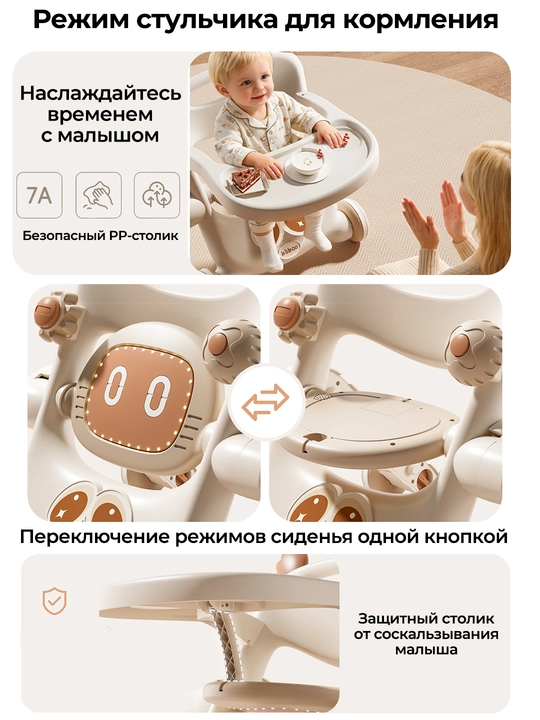 6 в 1 детские ходунки с качалкой и каталкой, поворотные 360°, с музыкой 