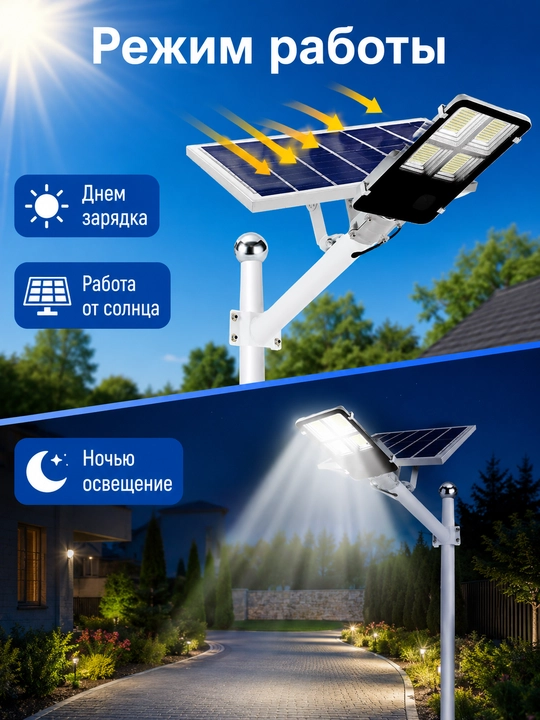 Quyoshli ko‘cha projektori 200/300W IP67 pultli 3 rejim paneli alohida