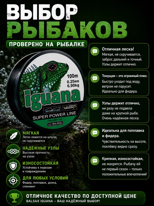 Balsax Iguana sinking leska 100m fider donka va poplavok uchun
