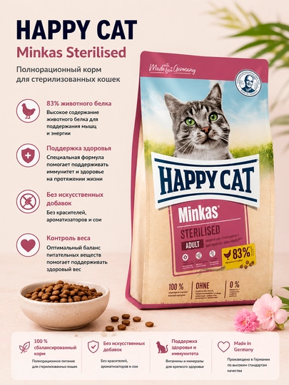 Сухой корм для котят Happy Cat Minkas Kitten с курицей, 10 кг