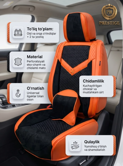 Авточехлы полный комплект салона с подушками — экокожа и ткань, передние задние - 