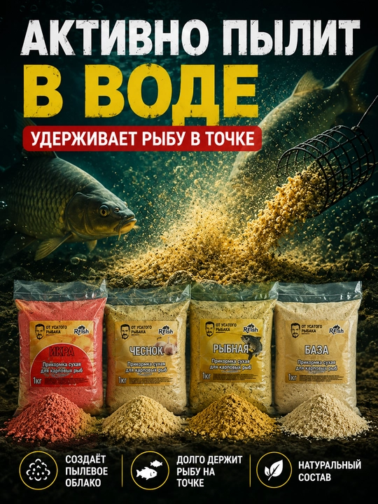 Прикормка для рыбалки RFish 1кг для карпа и карася фидер донка поплавок