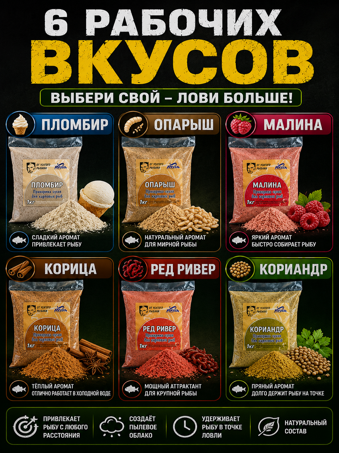 Прикормка для рыбалки RFish 1кг для карпа и карася фидер донка поплавок