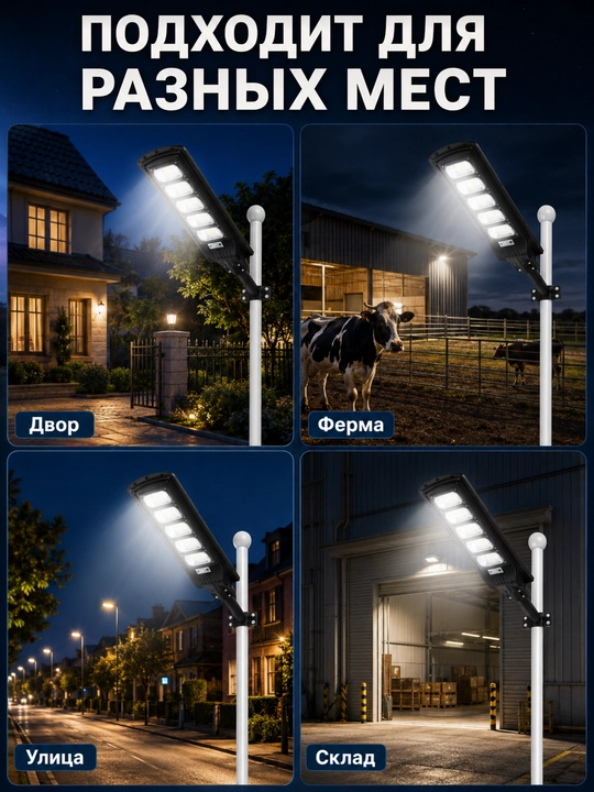 Solar ko‘cha chiroqi 150/200/250W IP67 harakat datchigi pultli ikki qator LED