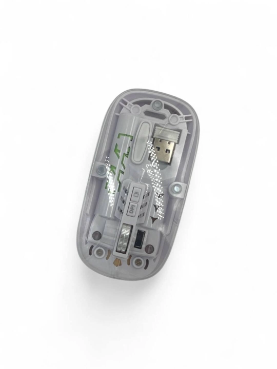 Transparent simsiz sichqoncha, USB orqali ulanadi, DPI sozlanadi va qulay ishlaydi