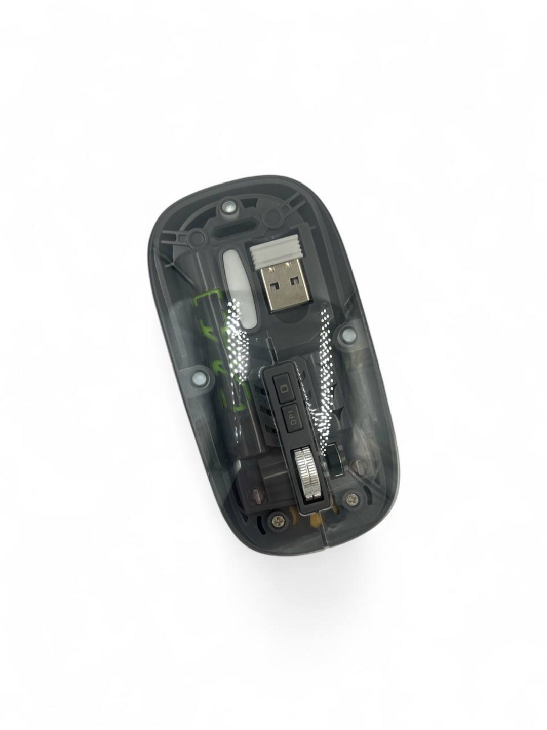 Transparent simsiz sichqoncha, USB orqali ulanadi, DPI sozlanadi va qulay ishlaydi