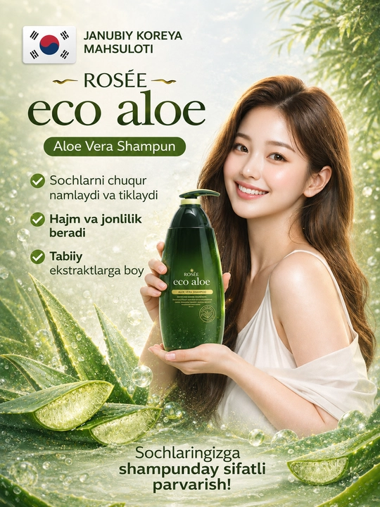 Увлажняющий шампунь Rosee Eco Aloe, для всех типов волос, 760 мл - 
