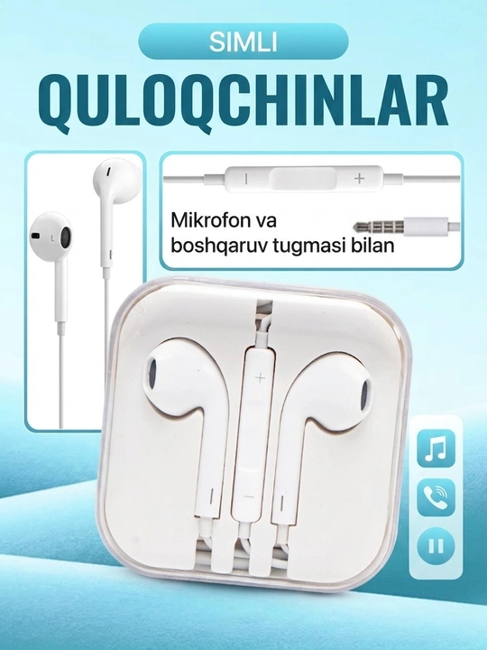 Simli quloqchinlar oddiy va qulay, ulagich bilan, har qanday qurilmalar uchun, 3.5 mm - 