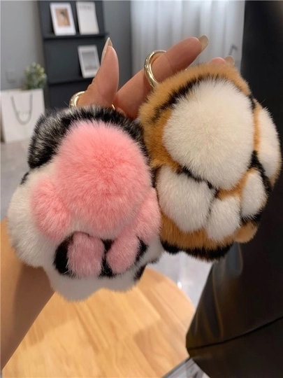 Yo‘lbars panjasi breloki (yumshoq plush, gipoallergen, 9 sm, pushti/jigarrang)