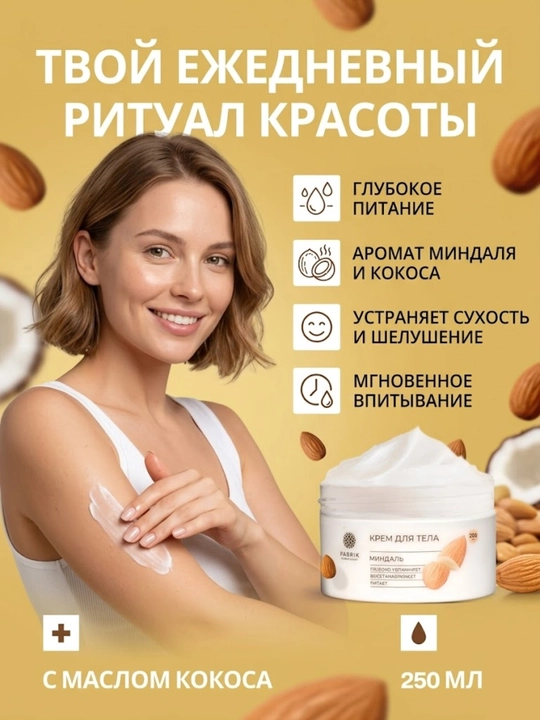 Крем-баттер для тела Миндаль Body cream, 250 мл, Fabrik Cosmetology