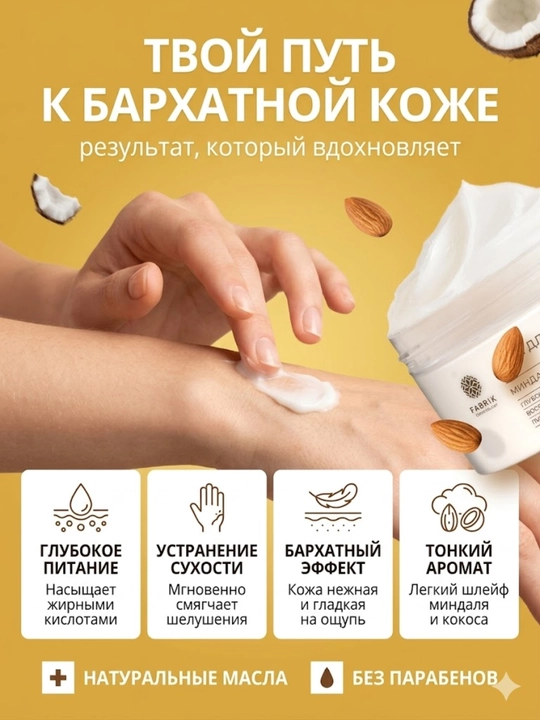 Крем-баттер для тела Миндаль Body cream, 250 мл, Fabrik Cosmetology