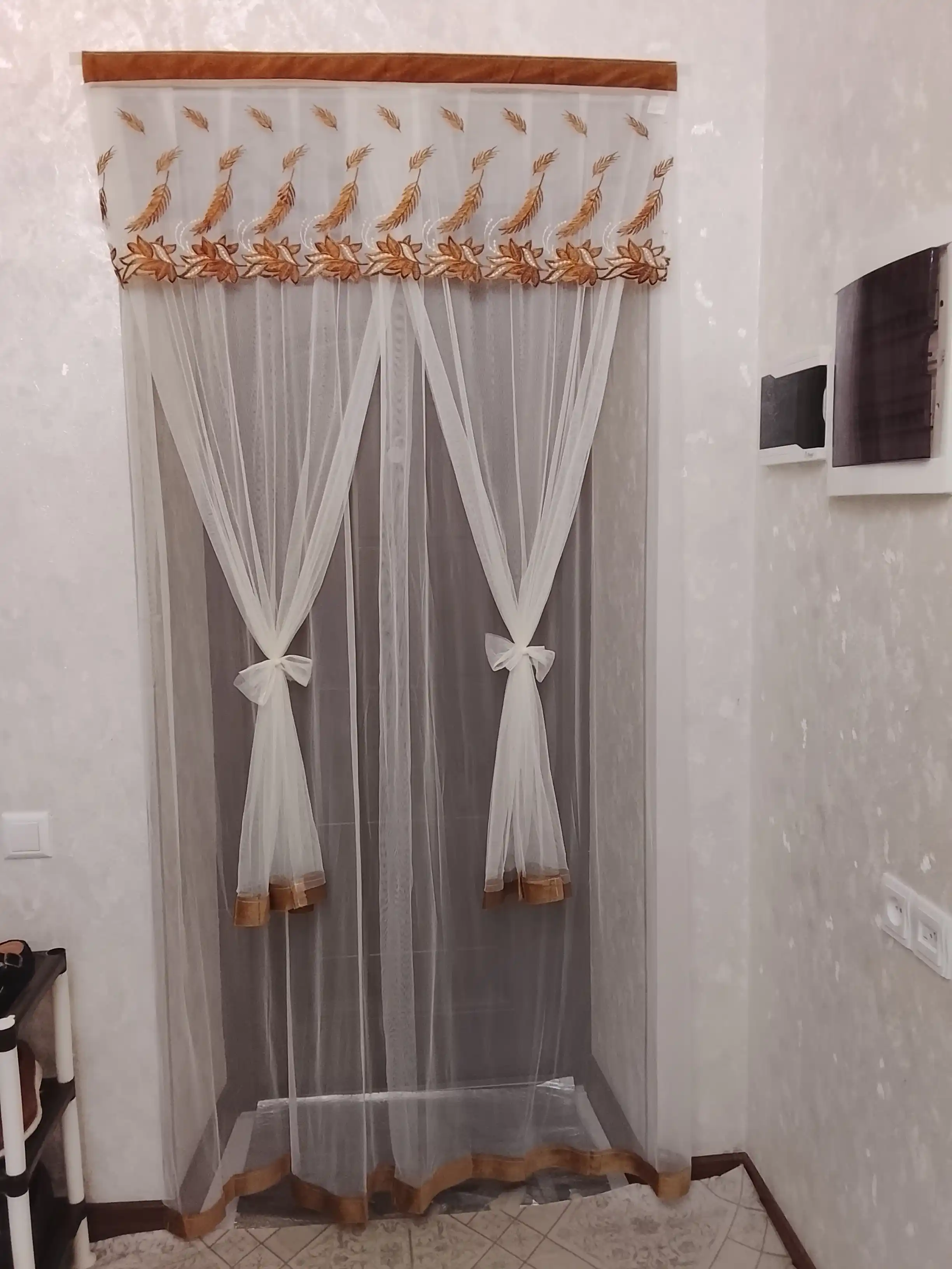Тюль на дверь декоративная, сетка штора с вышивкой, 100x210 см