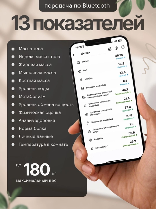 Весы напольные, умные электронные для тела, для дома, до 180 кг