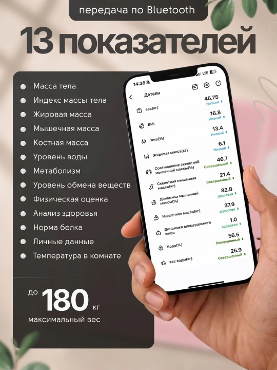 Весы напольные, умные электронные для тела, для дома, до 180 кг