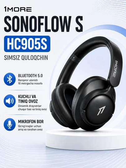 🎧1MORE SonoFlow S HC905S Bluetooth quloqchin, mikrofonli simsiz headset 8