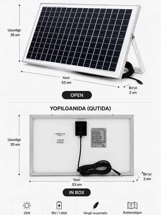 Portativ buklanadigan quyosh paneli - 