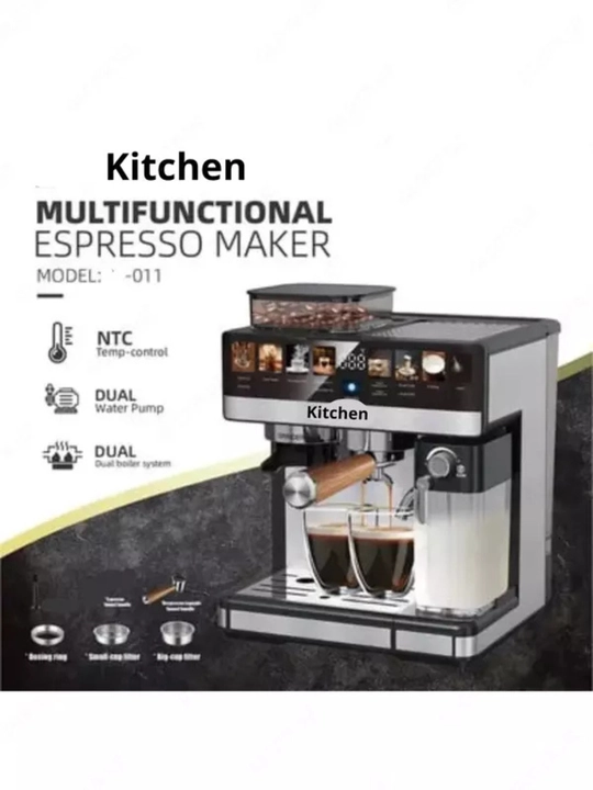 Кофеварка с кофемолкой Kitchen Espresso Coffee Maker KN-011, сенсорная, 1350Вт, 20бар