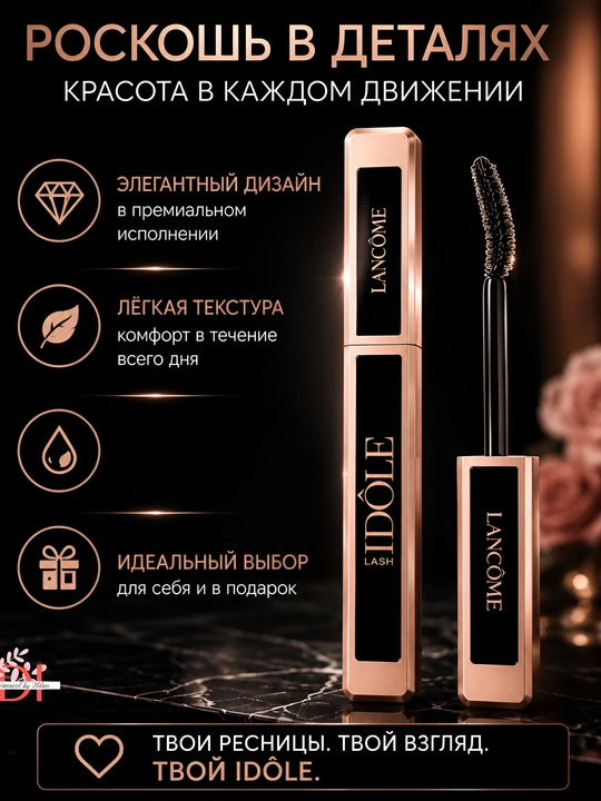 Lancome Lash Idole Black yengil tush kipriklarni burab, hajm va uzunlik baxsh etadi