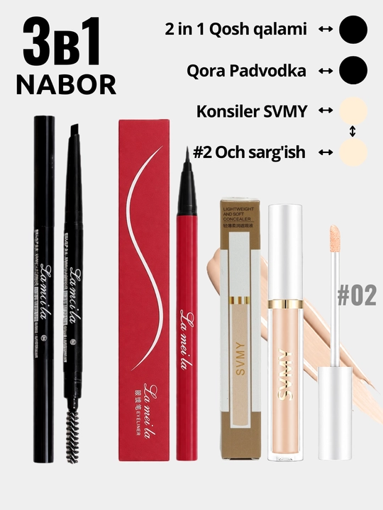 SVMY Professional Makiyaj Seti 3 in 1 — Padvodka, Qosh Qalami & Konsiler To‘plami - 