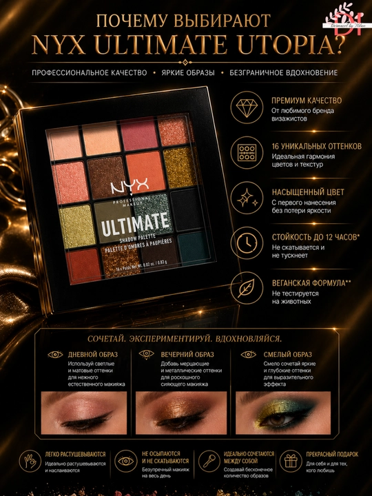Палетка теней для макияжа глаз 16 цветов с ярким пигментом NYX Ultimate Eyeshadow Palette