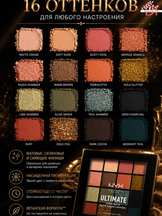 Палетка теней для макияжа глаз 16 цветов с ярким пигментом NYX Ultimate Eyeshadow Palette