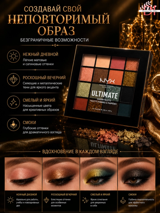 Палетка теней для макияжа глаз 16 цветов с ярким пигментом NYX Ultimate Eyeshadow Palette