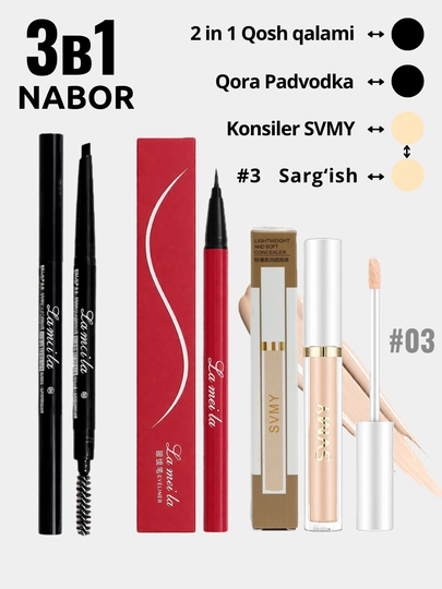 SVMY Professional Makiyaj Seti 3 in 1 — Padvodka, Qosh Qalami & Konsiler To‘plami - 