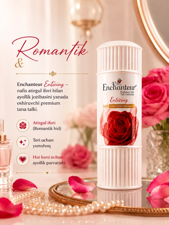 Parfumerlangan talk Enchanteur Romantic, 250 g, tana uchun kukun