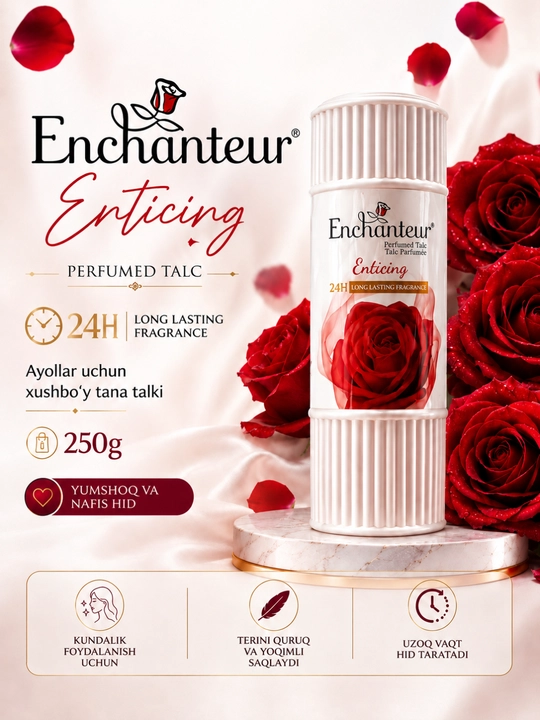 Parfumerlangan talk Enchanteur Romantic, 250 g, tana uchun kukun