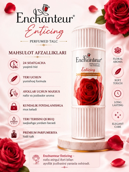 Parfumerlangan talk Enchanteur Romantic, 250 g, tana uchun kukun