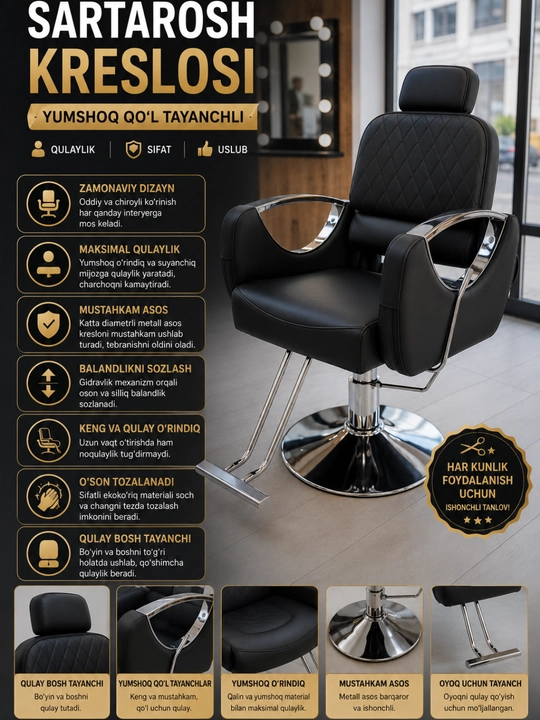 Yumshoq tirsakli sartarosh kreslosi - 