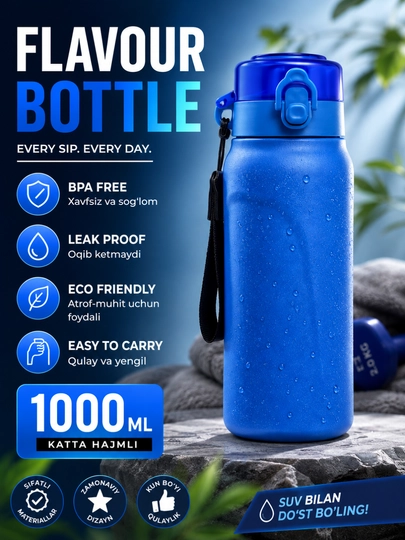 Вкусная, ароматная бутылка воды с насадкой Air Up, для спорта, в комплекте 3 разных вкуса — NOORTSM-SUVIDI-СИНИЙ-750