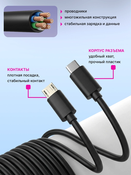 Micro USB Type-C kabel videoregistrator va ma’lumot uzatish uchun