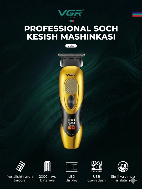 Professional soch oladigan mashinka VGR V-227, oltin rangli trimmer vgr