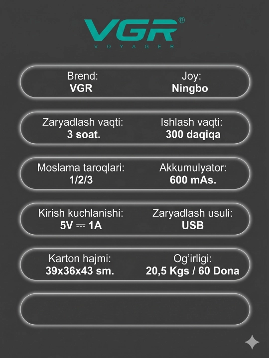 Professional soch oladigan mashinka VGR V-227, oltin rangli trimmer vgr
