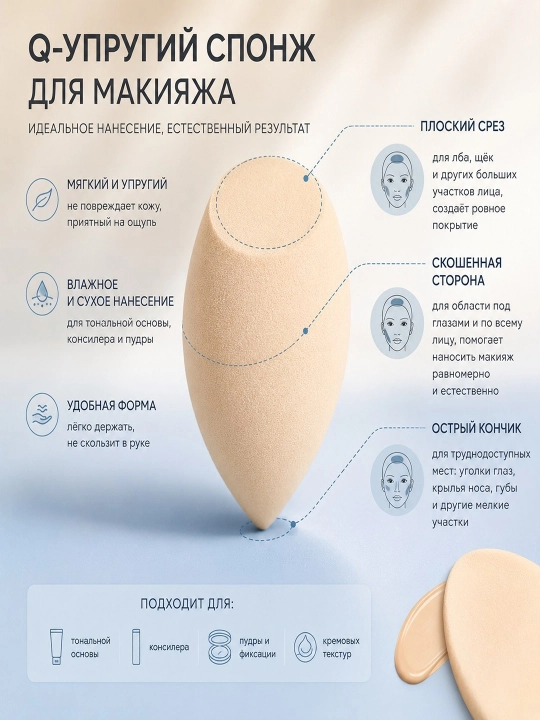 Набор декоративной косметики HANRU: праймер, тональный крем, пудра и спонж