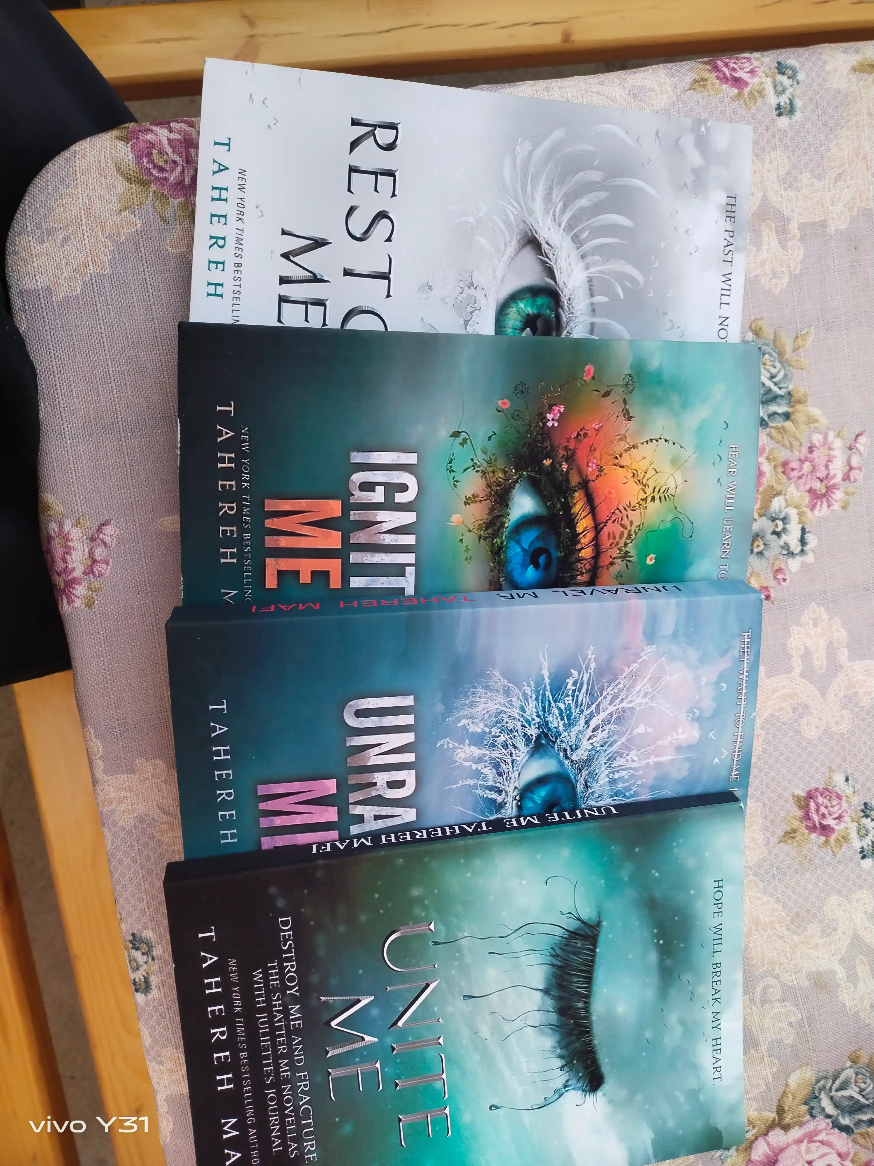 Shatter Me, Unravel Me, Defy Me, Imagine Me, Believe Me, Restore, Ignite Me. Tahereh Mafi