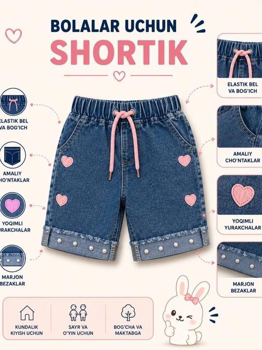 Qiz bolalar uchun jinsi shortik, yozgi yengil va zamonaviy model - 