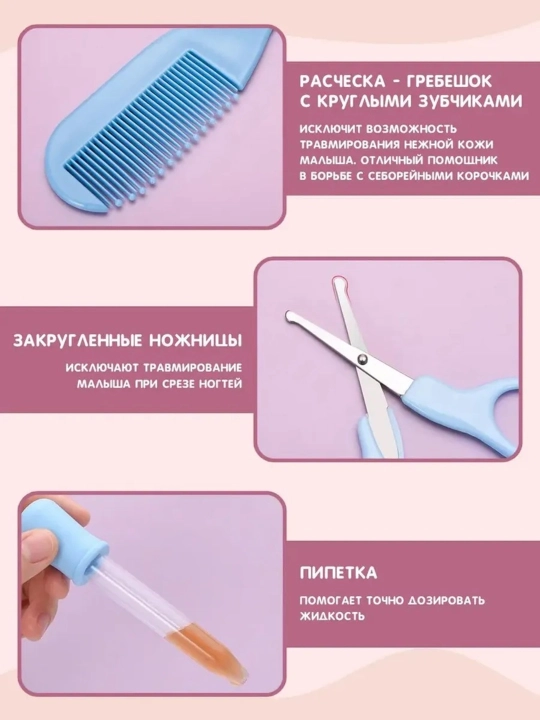 Набор для ухода за новорожденным 13 в 1 — детский маникюрный и гигиенический комплект 
