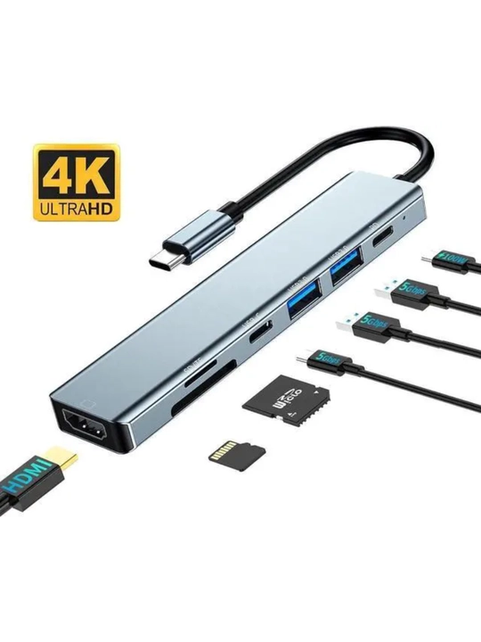 USB Type-C Hub 7 in 1 4K HDMI PD USB SD TF adapter
