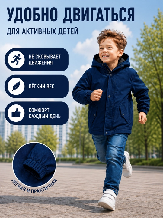 Детская ветровка 2 в 1 демисезонная с флисом, куртка с капюшоном, размеры 90–150