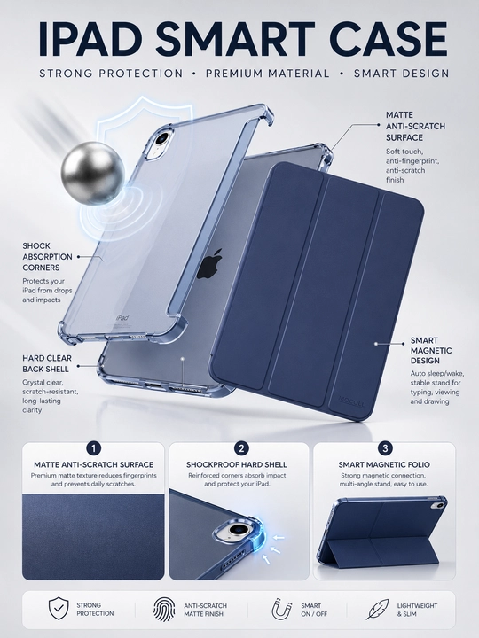 Чехол iPad 10/11, Air 4/5/6/7 M2/M3 – Smart Case магнитный 360°