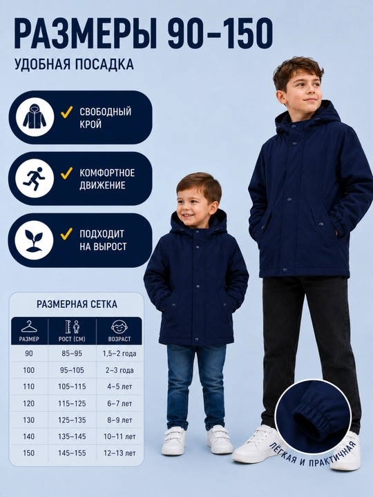Детская ветровка 2 в 1 демисезонная с флисом, куртка с капюшоном, размеры 90–150