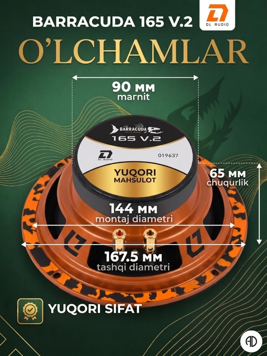Baland ovozli o'rta chastotali dinamiklar DL Audio Barracuda 165 V.2 ORG, 16 sm (75 Vt)